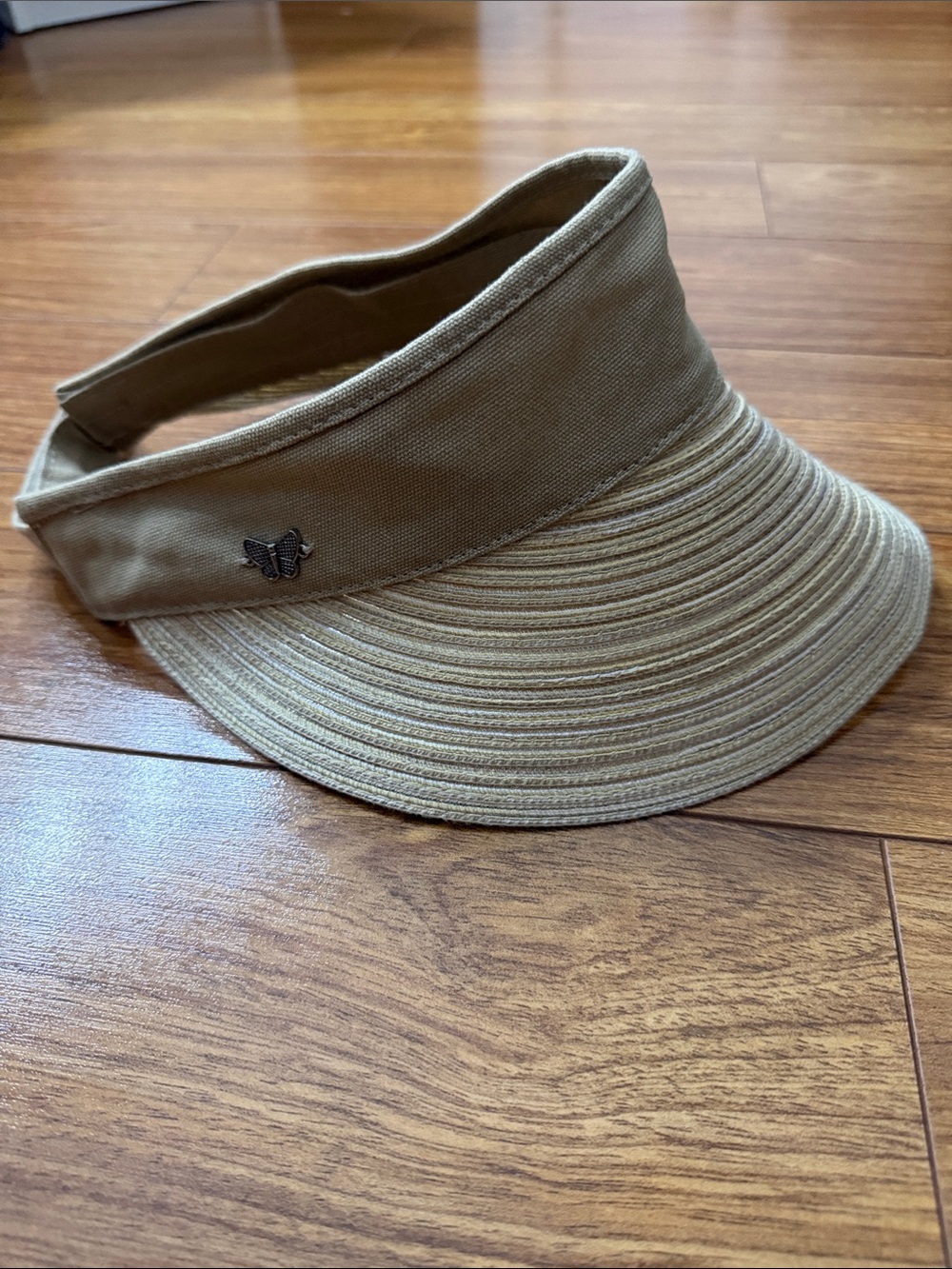 Women's Tan Open-Top Sun Visor with Subtle Butterfly Accent